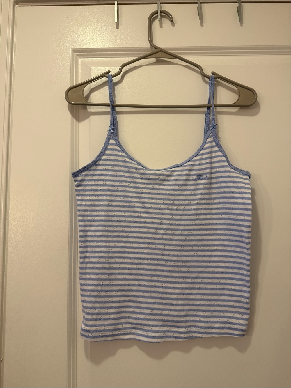 PINK Victoria's Secret Light Blue and White Striped Spaghetti Strap Tank size M